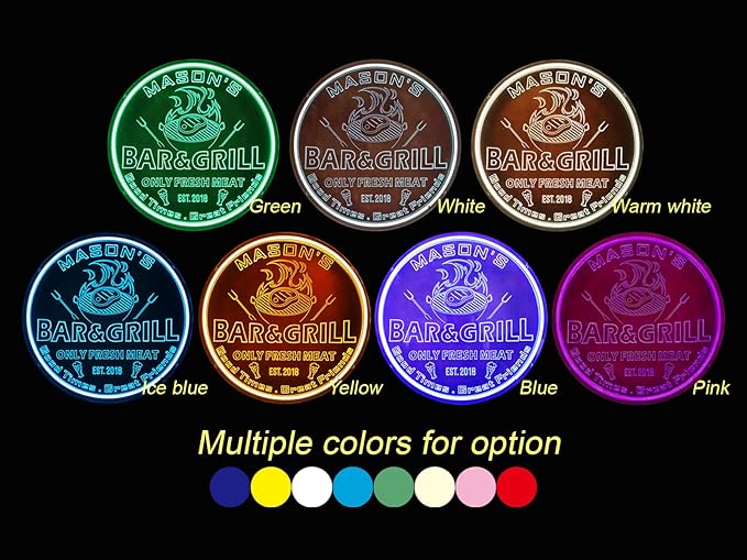 Personalized Bar Grill Neon Signs,Custom Bar BBQ Grill LED Sign, Barbeque Dad's BBQ Grilling Light Up Sign for Backyard,Garden Yard,Porch, Deck, Patio Decor, Housewarming Gift