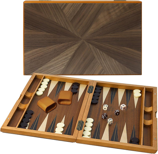GSE Games & Sports Expert Premium Wooden Folding Inlay Backgammon Board Game Set, Classic Traditional Strategy Board Games (Focus- 17 Inches)