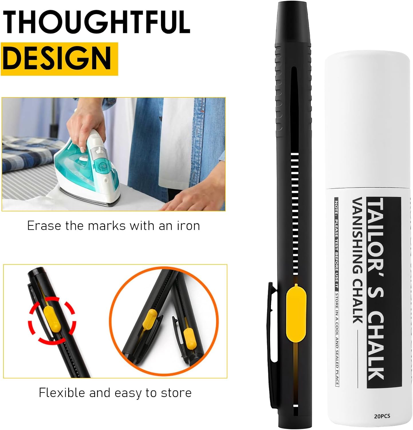 Heat Erasable Fabric Marker for Sewing,Sewing Chalk DIY Markers Pen for Quilting, Embroidery,Washable Erasable Replaceable Refill Marker Pen, Suitable for Cotton, Knitted Fabrics(1Pen+20Refills)