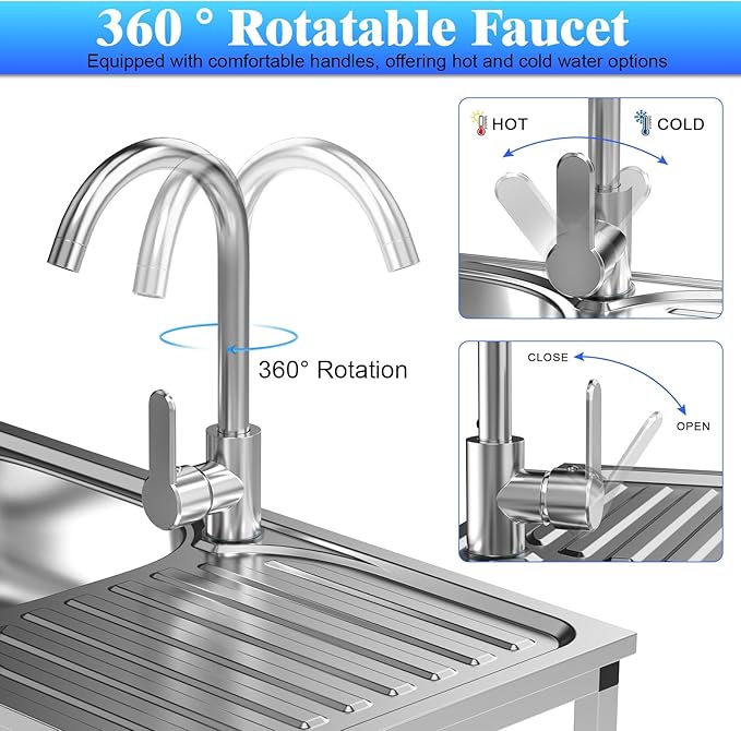 Stainless Steel Utility Sink with Cabinet, Outdoor Sinks Station for Patio & Camping, Kitchen and Cabinet Combo Stainless Steel