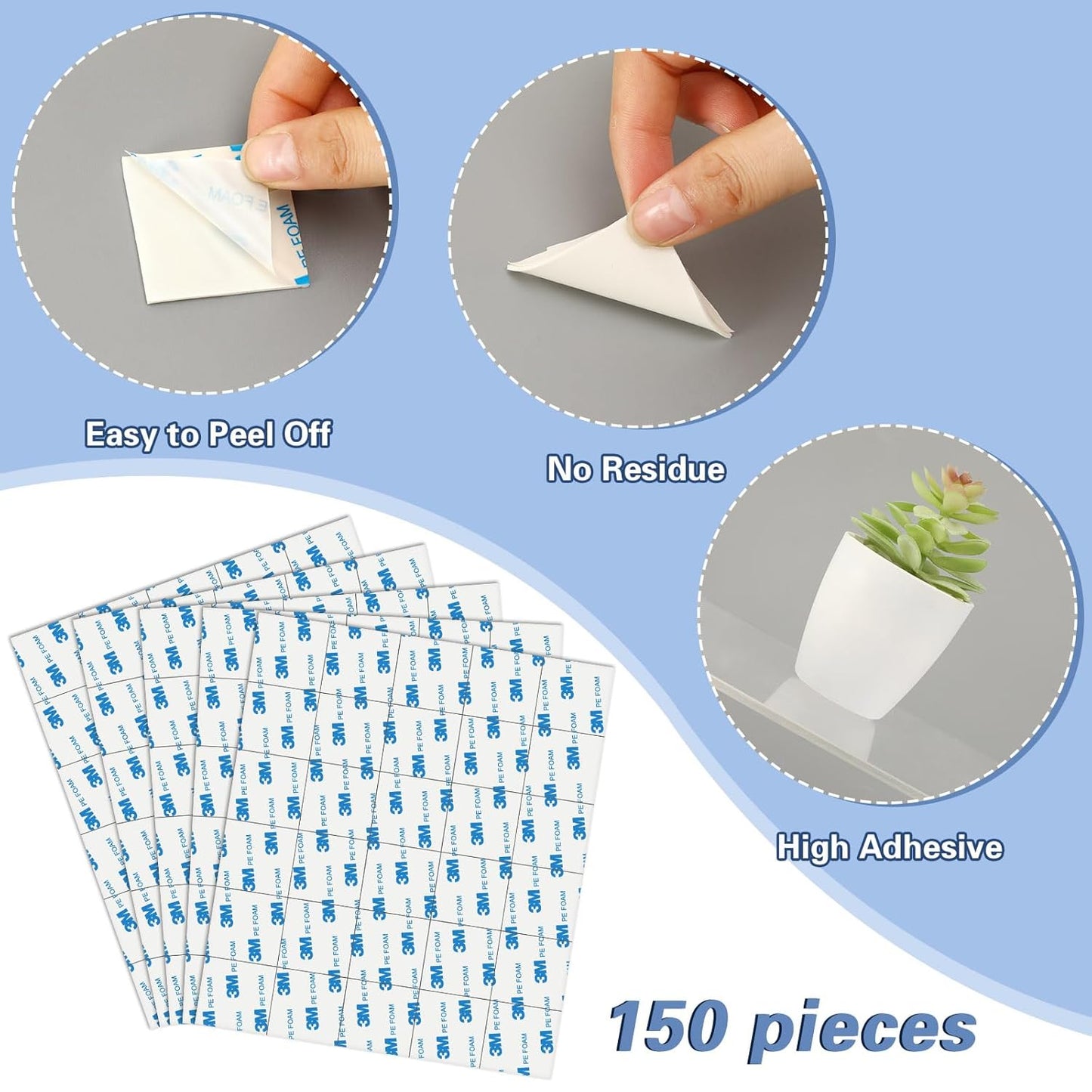 UPINS 150Pack Double Sided Foam Tape Strong Sticky Double Sided Foam Pads for Crafts Self-Adhesive Mounting Foam Tape Heavy Duty for Home Wall Decor 40 * 40 * 2mm