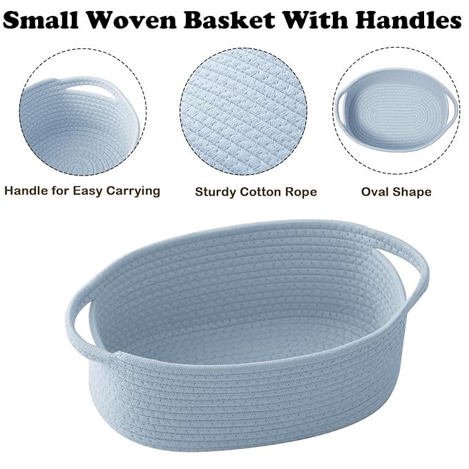 Gift Basket with Gift Bag and Ribbons,Small Rope Woven Shelf Storage,Baskets for Gifts Empty,Birthday,Baby Shower,Decorative Organizer Box with Handles(Blue)