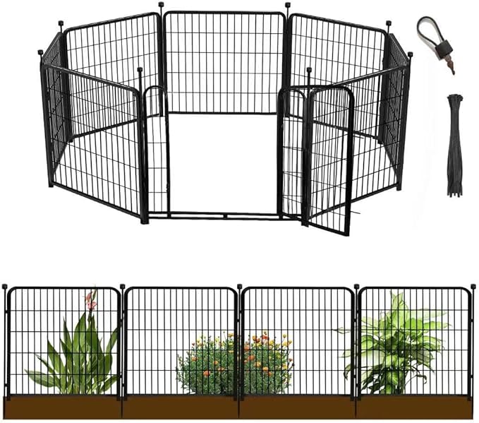 48 in(H) Decorative Garden Fence with Gate,8 Panels Total 17.7 Ft(L) Heavy Duty Iron Animal Barrier Fence for Yard,Suitable for Indoor Pet Or Outdoor Dog Fencing, Garden Border Fence