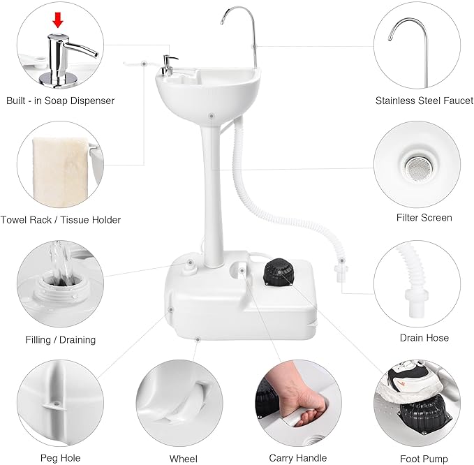 Yescom 17L Portable Sink Hand Wash Station with Pump & 24L Water Tank, Hand Washing Station for RV Travel Outdoor Camping Food Booth