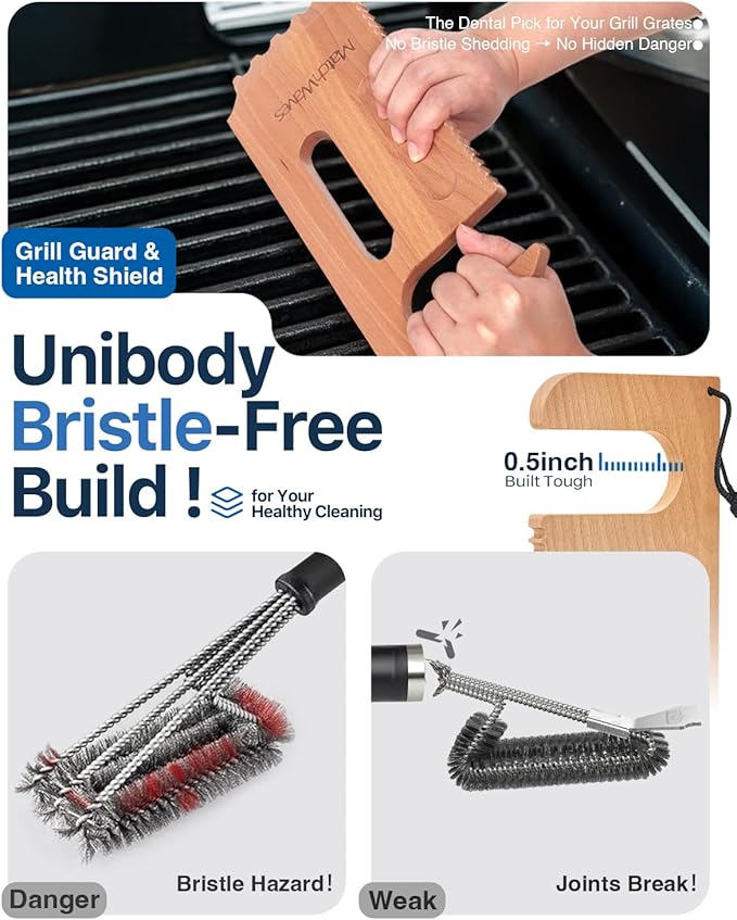Wooden Grill Scraper, Grill Grate Cleaner for Traeger Grills - Safe Bristle-Free Grill Cleaning Tool