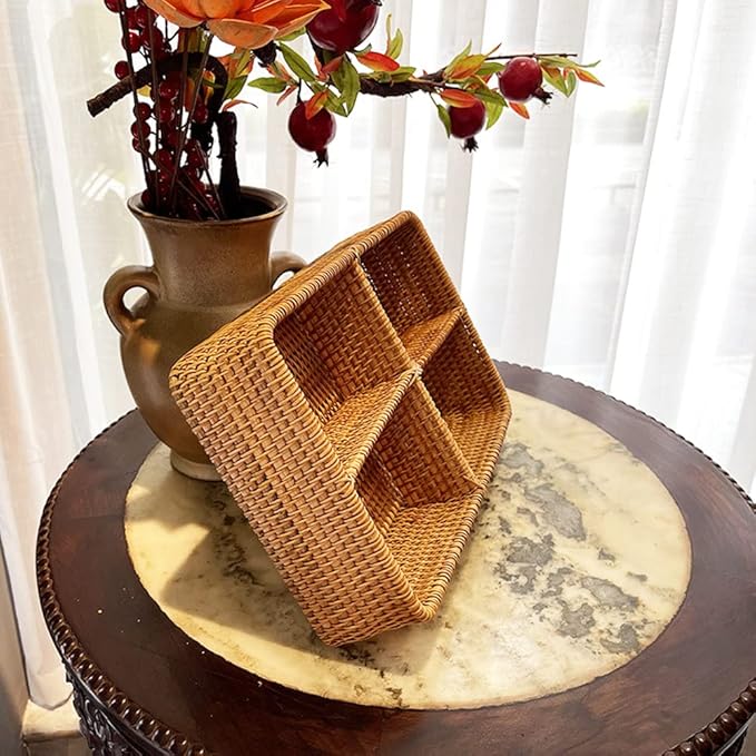 i-Lan Rattan Basket Divider, 12 Inch Divided Tray with 3' Deep Wall, Decorative Wicker Serving Basket for Fruit, Snacks, Catch All Dish