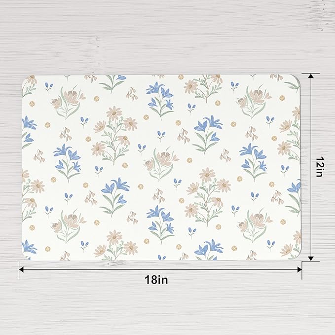 QIYI Placemats Set of 6, 12x18 Inch Faux Leather Place Mats for Kitchen Dinning, Heat Resistant Anti Slip Floral Table Mats, Waterproof Wipeable Washable Placemat Party Table Décor, Minimal Flowers