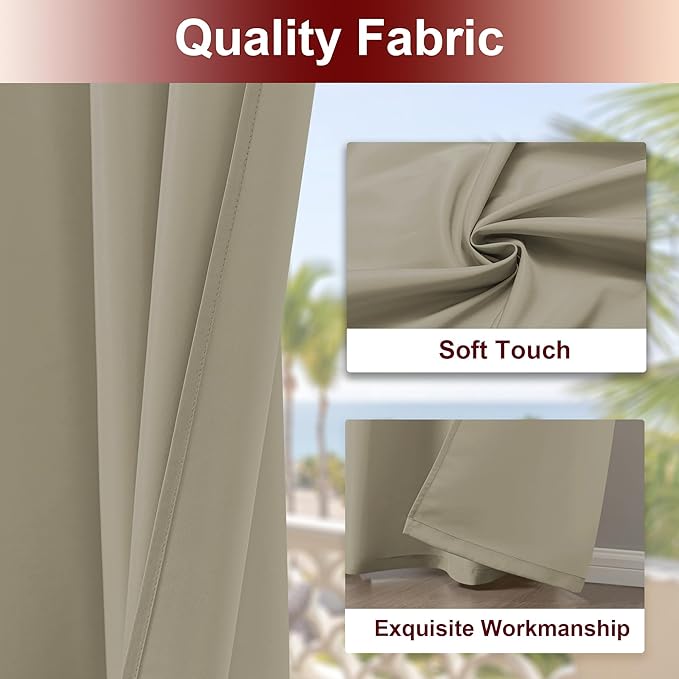 HolidayIdeas Grommet Outdoor Curtains for Patio Waterproof 8 Pcs All Weather Balcony Outside Curtains for Apartments, Gazebo, Pergolas, Porch, 54x120 Inch, Taupe