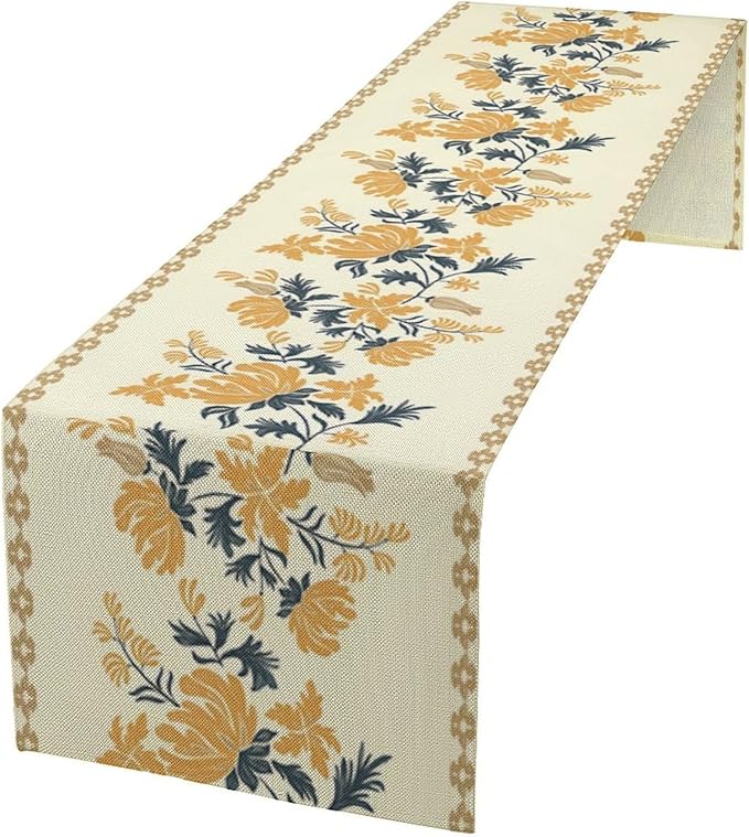 Vintage Yellow Floral Table Runner,Spring Summer Boho Flower Print Table Decoration for Kitchen Dining Table Home Farmhouse Party Decor 13x120in