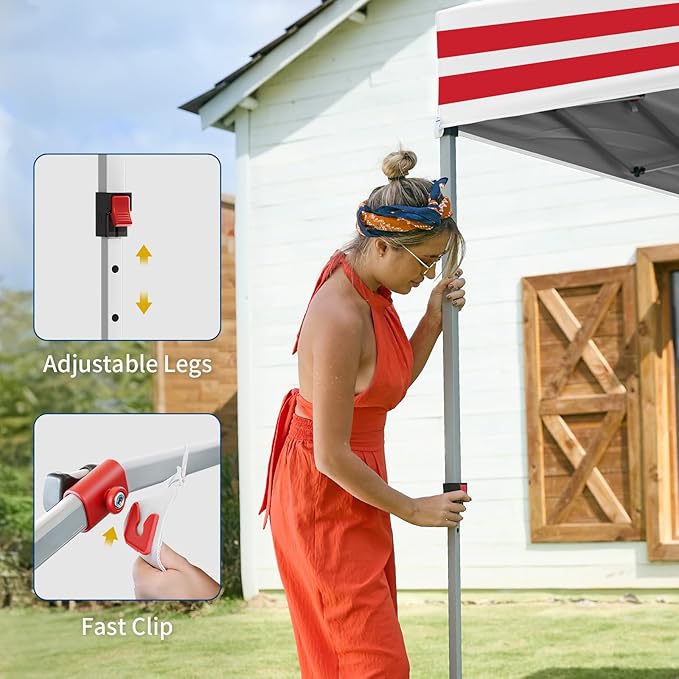 CROWN SHADES 10x10 Pop Up Canopy with 1 Side Wall - Beach Tent with One Push Setup - Outdoor Sun Shade for Events, Parties, Camping - Gazebo with STO-N-Go Cover Bag (American Flag)