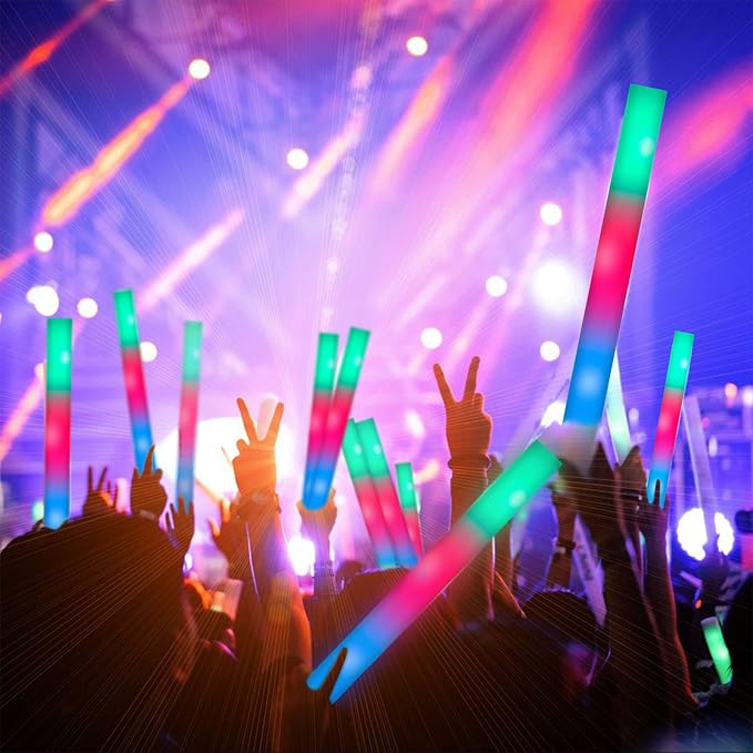 44 PCS Foam Glow Sticks Bulk with 3 Modes Colorful Flashing, Glow Sticks Pack, Foam Light Up Sticks, Glow in Dark Party Supplies for Wedding, Raves, Party, Halloween, 4th of July