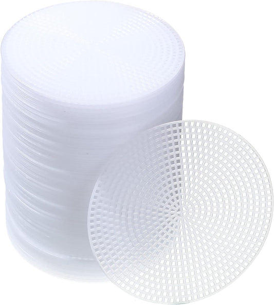 7 Count Circle Plastic Canvas Circles Mesh Sheets White Needlepoint Blank Canvas Plastic Mesh Mat for Needlework Crochet Supplies Embroidery Yarn Crafting Knit(4.5 Inch)