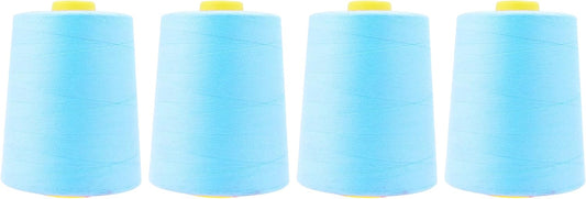 Mandala Crafts 4 Pack of Serger Threads Cones Spools - 20S/2 24000 Yards Polyester Baby Blue Threads for Sergers Machine and Overlock Quilting Sewing Machine