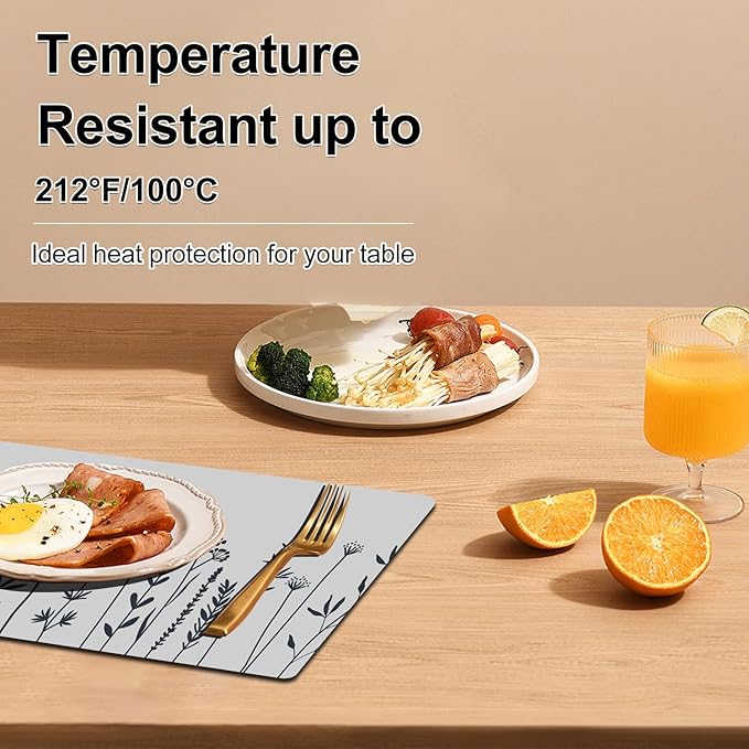 Flower Placemats Set of 4 - Spring Floral Faux Leather Heat Resistant Placemats for Dinner Table, Non-Slip Waterproof Oil-Proof Washable Reusable Placemat for Indoor Outdoor Kitchen, 15.75In*11.81In