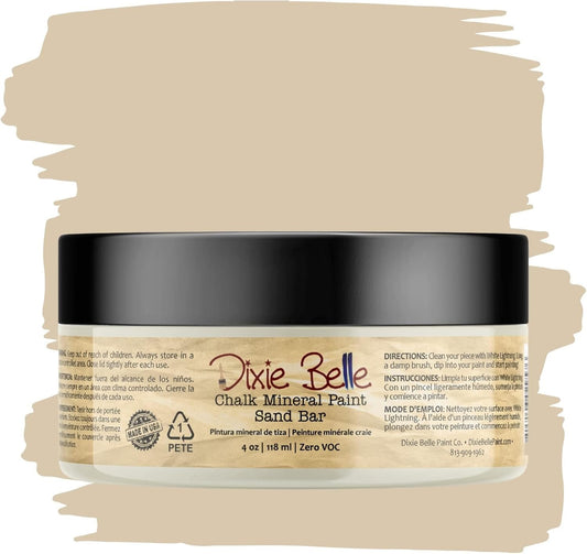 Dixie Belle Paint Company Chalk Finish Furniture Paint - Sand Bar (4oz) - Matte Neutral Tan Chic Chalk Mineral DIY Furniture Paint