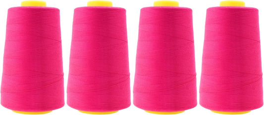 Mandala Crafts 4 Pack of Serger Threads Cones Spools - 40S/2 24000 Yards Polyester Hot Pink Threads for Sergers Machine and Overlock Quilting Sewing Machine