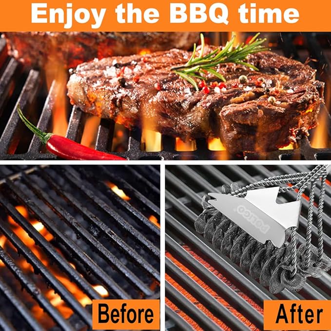 POLIGO Safe Grill Brush and Scraper Bristle Free 18" Grill Cleaner Brush - Stainless Steel BBQ Brush for Grill Cleaning - Wireless Grill Brush with BBQ Scraper for Grill - Gifts for Grill Wizard