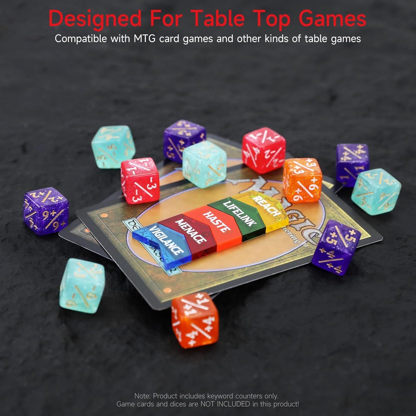 SIXPOINTS 108PCS 12mm MTG Counter Dice +1/+1 Tokens 6 Sided Dice & Keyword Counters Tokens Set for Magic The Gathering, MTG, TCG, Card Games Accessories