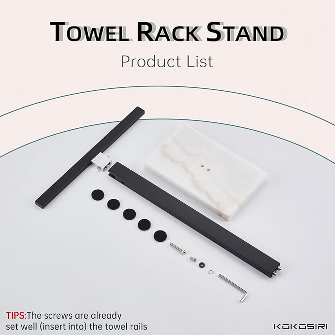 KOKOSIRI Hand Towel Holder Black Stand Towel Rack with Marble Base for Bathroom Kitchen Vanity Countertop, Stainless Steel 15.7'' Height THS0002-SM-BK