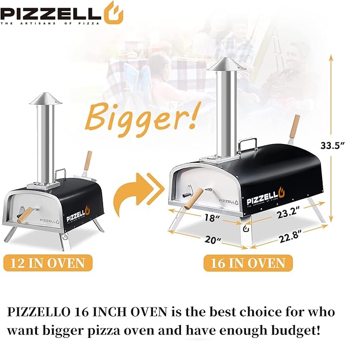 PIZZELLO Propane Pizza Oven Wood Fired Outdoor Foldable Pizza Ovens with Gas Burner, Wood Tray Pizza Stone, Pizza Peel, Cover (Black)