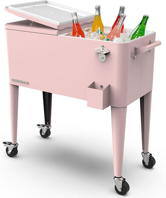 Permasteel 80 Quart Party Cooler, Rolling Ice Chest with Wheels and Handles for Indoor Outdoor Patio