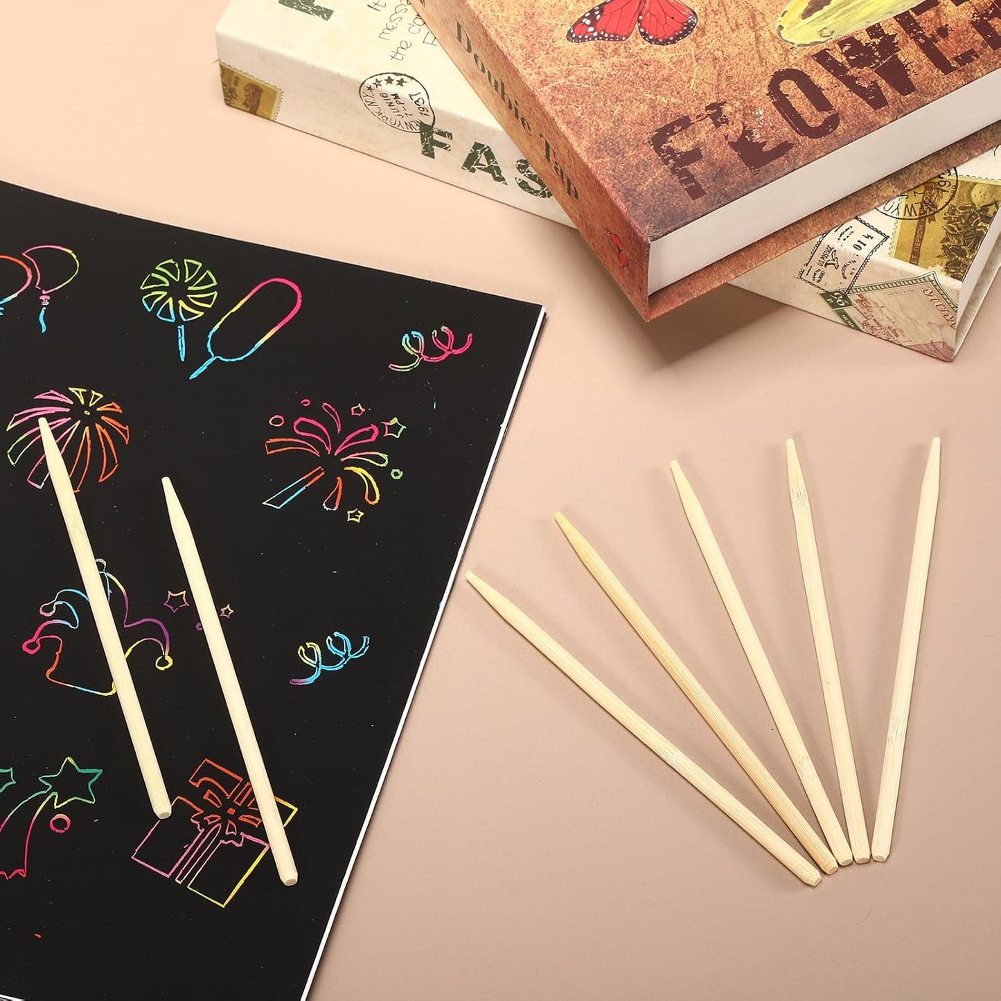 180 pcs Heavy Duty Scratch Art Tools,5.5 in Craft Sticks,Wooden Stylus for Scratch Art,Wooden Sticks for Crafts Bamboo Stylus, DIY Creative Draw Sticks for Teens and Teacher