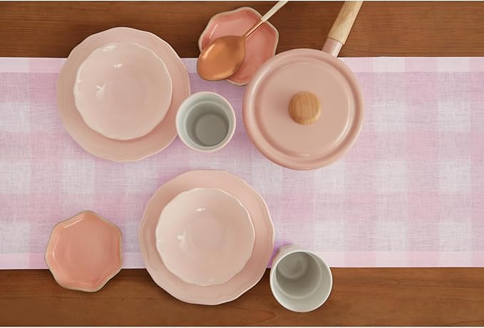 Solino Home Linen Checkered Table Runners 90 Inches Long - 100% Pure Linen Marshmellow Pink Buffalo Check Table Runner 14 x 90 Inch Ideal for Dining, Valentines, Spring, Easter