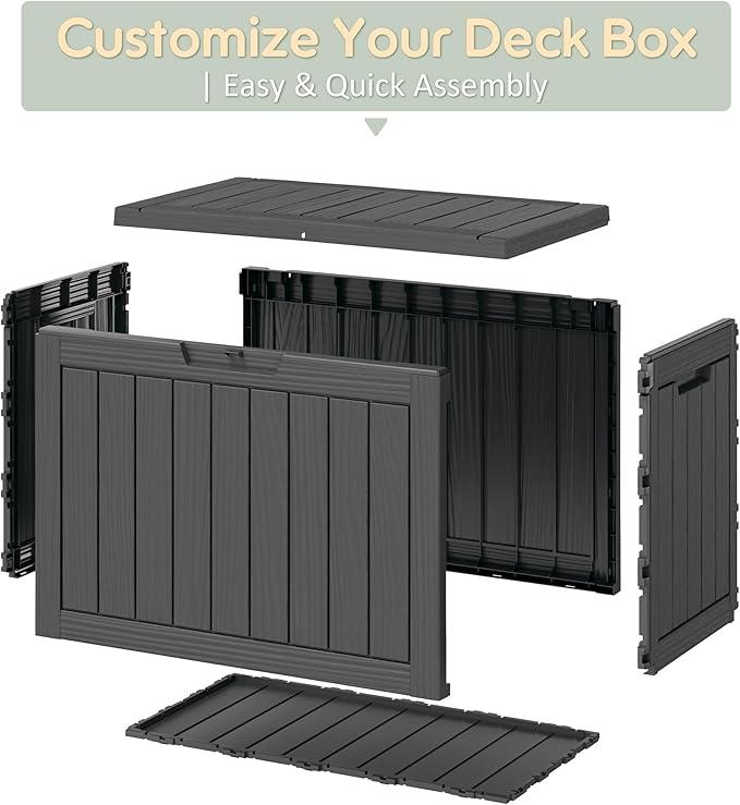 40 Gallon Outdoor Storage Deck Box Waterproof,Garden Tool,Backyard Cushion,Poolside Storage,Small Delivery Boxes for Outside,UV-Resistant & All-Weather,Wood-like Striped BLack