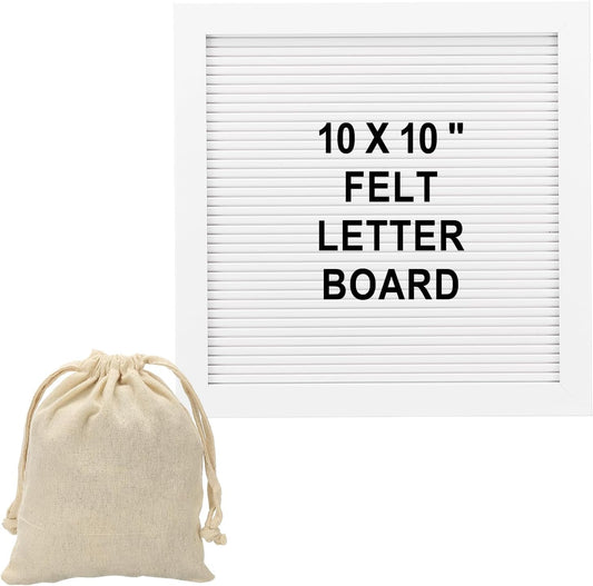 PATIKIL Felt Letter Board, 10x10Inches White Wooden Changeable Message Board with Storage Bag Stand for Kitchen Menu Classroom Farmhouse Decor Notes, Black