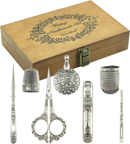 Vintage Embroidery Scissors Set, European Style Stainless Steel Sewing Tools for Sewing, Craft, Art Work, Needlework, Silver