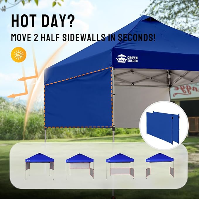 CROWN SHADES 10x10 Pop up Canopy Tent Instant Canopy with 150D Silver Coated Fabric Including 2 Half Sidewalls, 4 Ropes, 8 Stakes, 4 Weight Bags, STO 'N Go Bag, Navy Blue