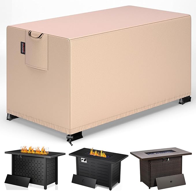 QH.HOME Fire Pit Cover Rectangular 44 x 28 Inch,Outdoor Waterproof Fire Pit Table Cover Strong Tear Resistant and Fading Resistant for Rectangle Patio Furniture Fireplaces - Wheat