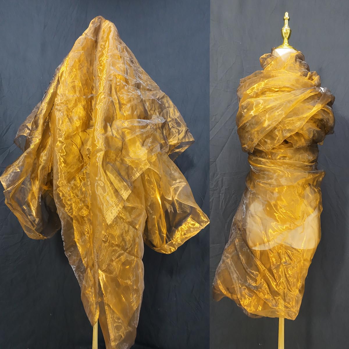 Two-Tone Iridescent Holographic Organza Fabric - 11 Yards | Lightweight Sheer Gauze Voile Tulle | for Dresses, Party Decor, DIY Crafts, Shiny Backdrops(Dull Gold)