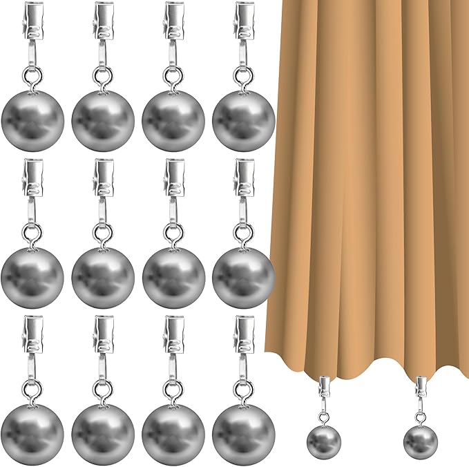 12 Pack Outdoor Curtain Weights, Heavy Duty Drapery Weights for Pergola Patio Gazebo Cabana, Stainless Steel Clip for Fixing Tablecloth Garden Flag