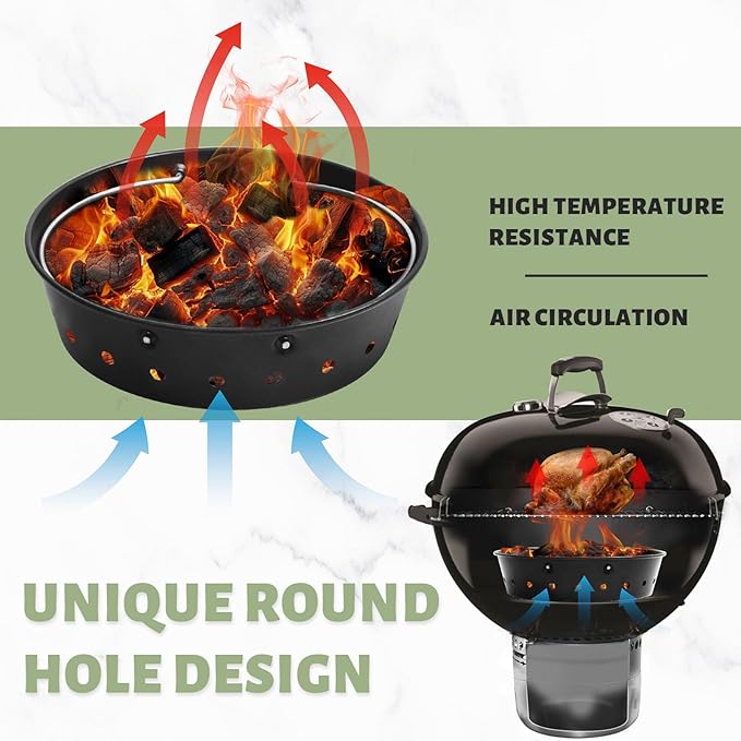 Charcoal Ash Basket Airflow for MiniMax Small,Medium Big Size Green Egg Weber Kettle Carbon Steel Fire Bowl with Handles Kamado Joe Jr,Grill Rust Resistant Enamel Coated Ash Cleanup Basket