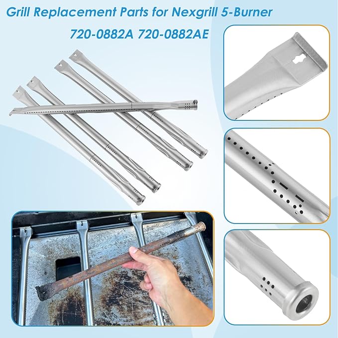 Replacement Parts Kit for Nexgrill Evolution Infrared Plus 5-Burner 720-0882A 720-0882AE 730-0882 730-0882AE, Heat Shield and Burner Kit for Nexgrill Replacement Parts 5 Burner