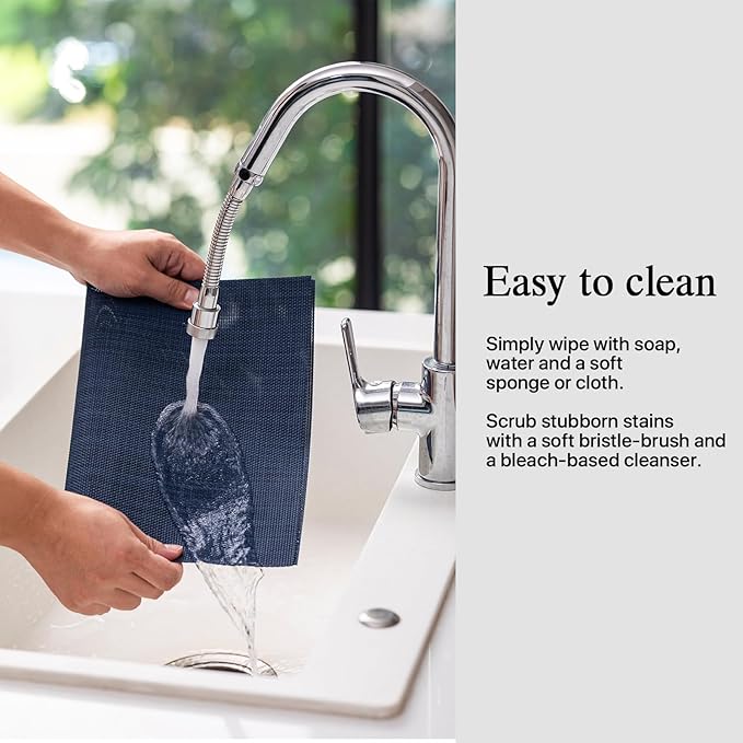 Placemats Set of 6 - Easy Clean Woven Vinyl Placemats for Dining Table, Indoor/Outdoor Place Mats, Washable PVC Table Mats（Navy Blue）