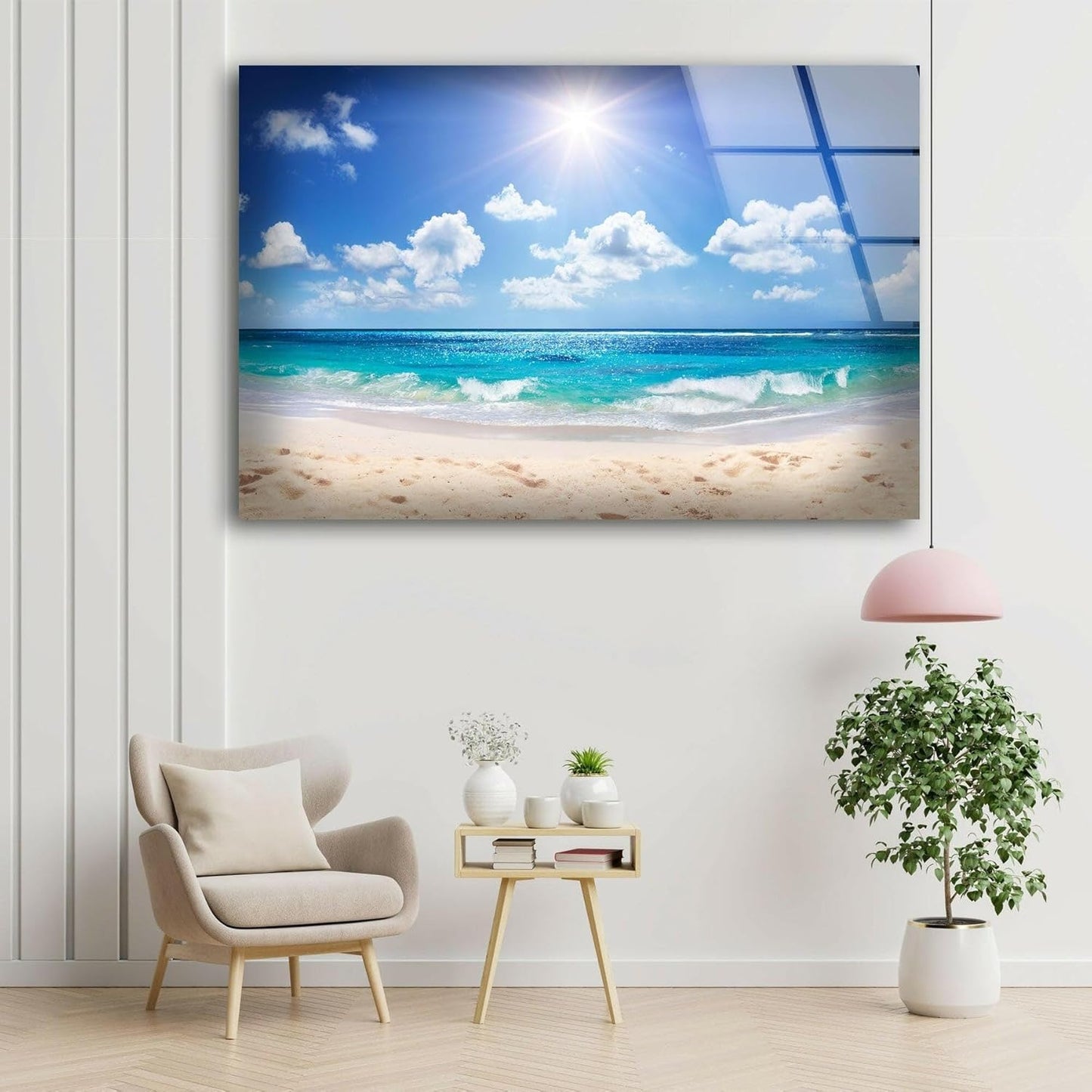 My Photostation.com 43Wx27H'' Summer Beach Landscape Glass Wall ArtTempered Glass Printing Wall Decor Large Wall Art Wall Hangings