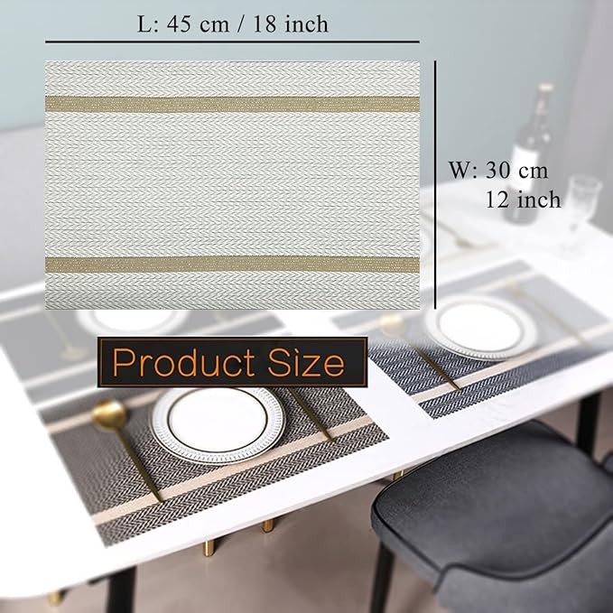 Luxurious Placemats Set of 4, Durable Table Mats Kitchen Plastic Washable Placemats for Home/Dining Room Decoration (White)