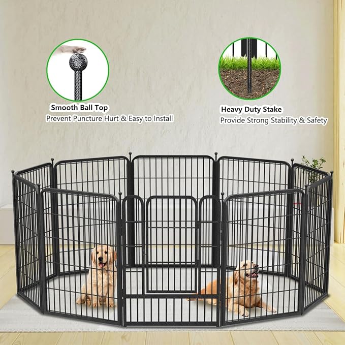Garden Fence with Gate Metal Fencing Outdoor for Yard, 32in x50ft 22 Panels Outdoor Dog Fence Temporary Fence for Dogs Outside, Rustproof Garden Fencing Flower Bed Edging for Patio