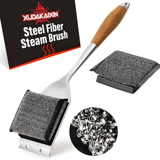 Bristle-Free Grill Brush with Replacement Head. Ultra Safe & Efficient Cleaner for Cast Iron and Stainless Steel Outdoor Grills.Gifts for Men/Dad