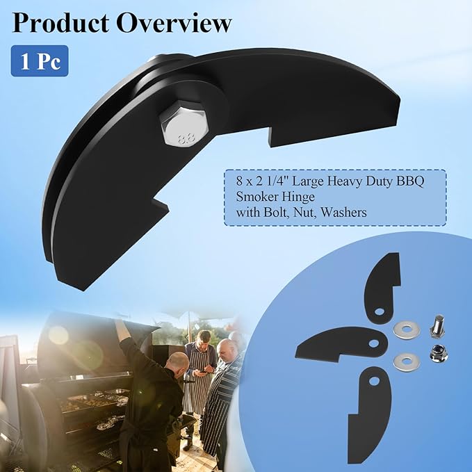 1 Pc 8 x 2 1/4" Large Heavy Duty BBQ Smoker Hinge, Compatible with Burn Shop BBQ Smoker Hinge Doors, Fit for 3/16" Plate Steel, with Bolt, Nut, Washers
