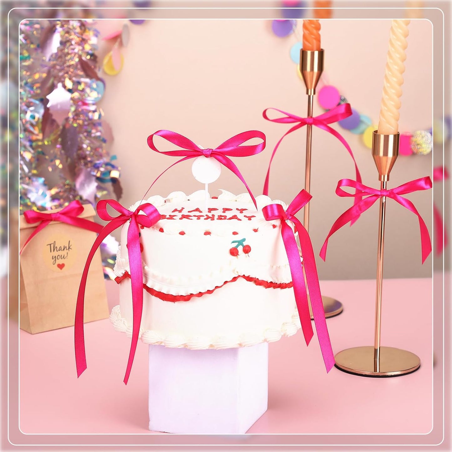 120 Yards Hot Pink Ribbon 3/8 Inch Thin Pink Satin Ribbon for Christmas Gift Wrapping Wedding Bride Bracelet Hair Bows DIY Crafts Bags Balloon String