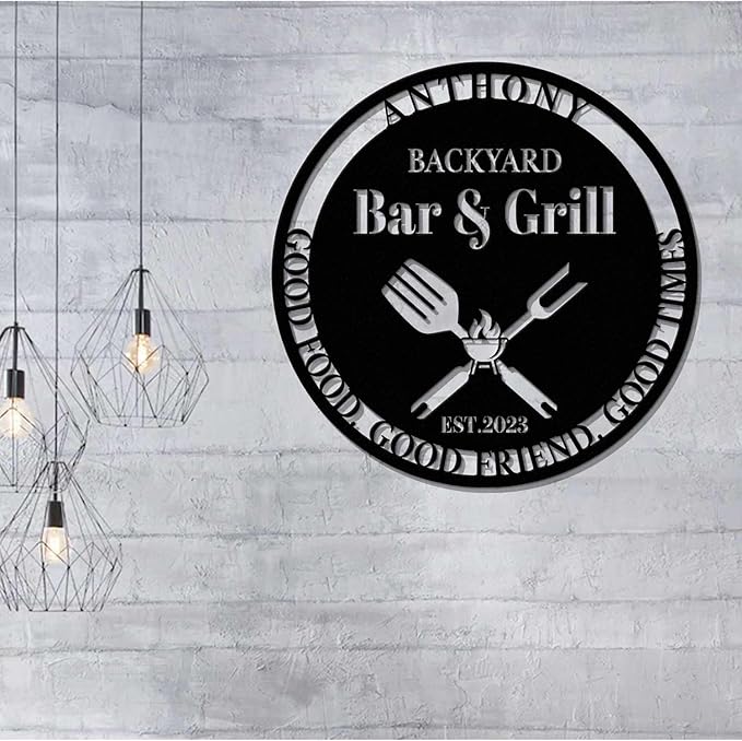 Custom Backyard Bar & Grill Sign - Personalized LED Light Up BBQ Sign, Barbecue Metal Wall Art, Neon Grill Decor for Patio, Man Cave, Home Bar