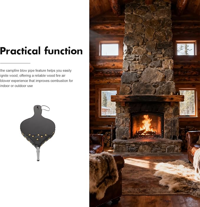 Wood Fireplace Bellows: Hand Crank Air Blower - Portable Fire Pit Starter with Metal Nozzle - Decorative Rustic Firewood Bellow Tool for BBQ Camping