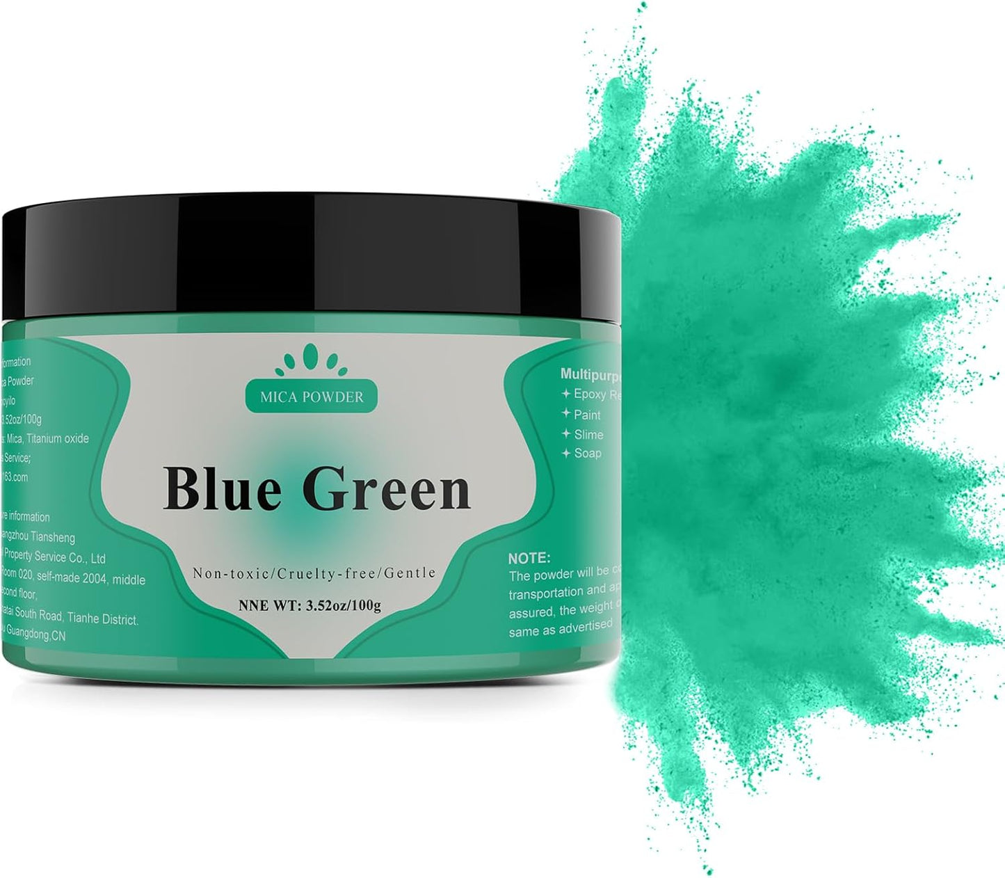 Mica Powder - 100g Mica Powder for Epoxy Resin - Metallic Color Pigment for Resin, Soap, Bath Bombs, Eye Shadow, Nails, DIY Crafting Projects etc. (Blue Green)