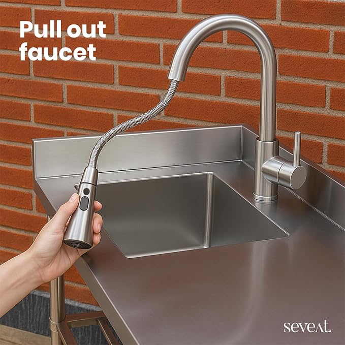 Stainless Steel Utility Sink Freestanding Laundry Sink with Pull-Out Faucet, Utility Tub with Bottom Shelves for Garage, Basement, Mudroom, or Workshop (Silver)