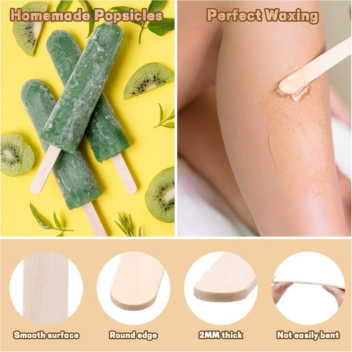 400PCS Wooden Craft Sticks Kits, 6 inch Natural Wood Popsicle Sticks with Hot Glue Gun and Sticks for Ice Pops Waxing Hair Removal and Wax Supplies Classroom DIY Craft Project Tongue Depressor