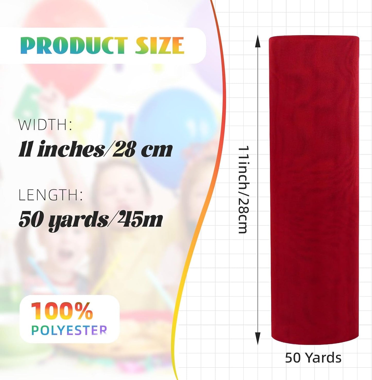 Crystal Organza Fabric Tulle 11 Inch by 50 Yards Sheer Tulle Rolls for DIY Craft Wedding Party Baby Shower Decor Gift Wrapping Party Supplies (Wine)