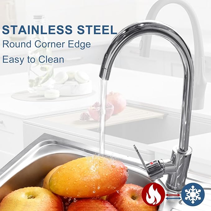 Outdoor Sink with Hose Hook Up, Free Standing Stainless Steel Utility Sink, Single Bowl Portable Sink Hand Wash Station for Camping, Backyard, Garden, Kitchen, Garage